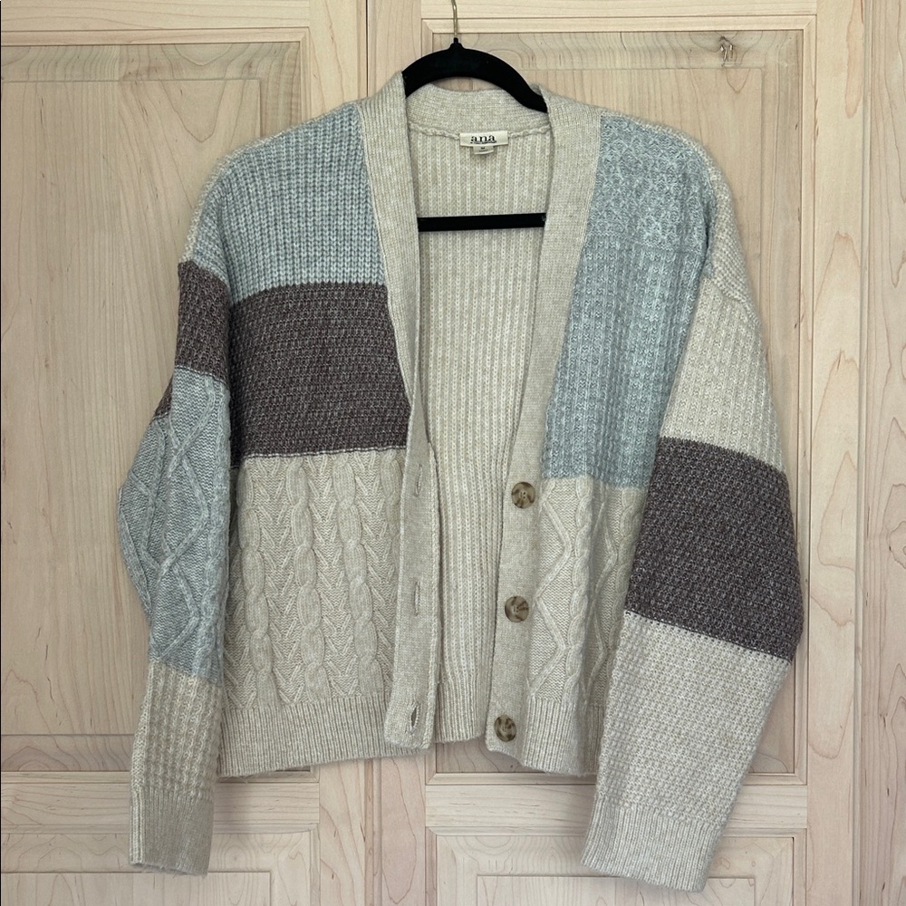 a.n.a Women's Patchwork Cardigan - Cream, Gray, Brown